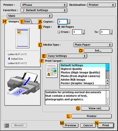 Print with specified magnification (Enlarged/reduced) MacOS9
