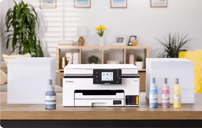 MAXIFY GX1020 - Printer with Ink Bottles in Front of Printer
