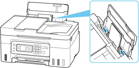 Move the right paper guide and adjust the guides to both edges of the paper stack