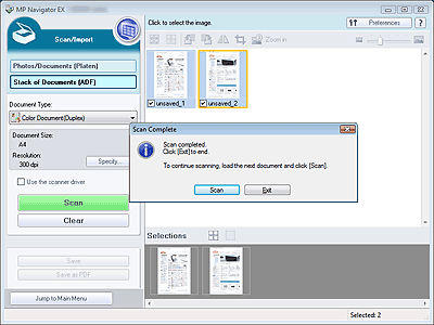 Batch (Automatic Document Feeder) scanning using MP Navigator EX on an ...