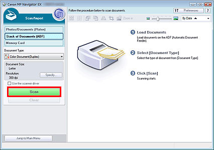 Batch scanning using MP Navigator EX on an MX870 (Windows)