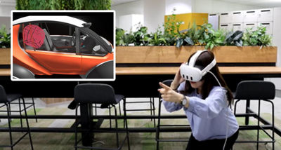 Person with MREAL Headset Reaching for Virtual Car