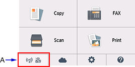 Network status button at lower left of printer operation screen