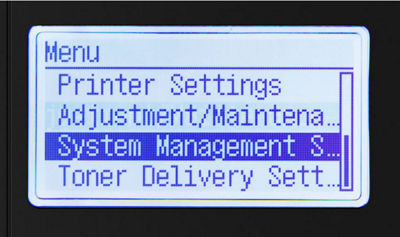 Menu menu with system management setting highlighted