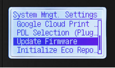 system management settings menu with update firmware highlighted