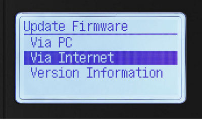 Update firmware menu with via internet highlighted