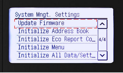 system management settings menu with update firmware highlighted