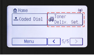 Homescreen with Toner Delivery Settings button highlighted