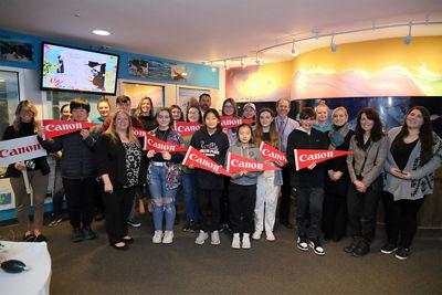 Students of North Country Road Middle School Science Club along with their Faculty; NYMRC Staff; Canon U.S.A., Inc. representatives at the Book Launch Event
