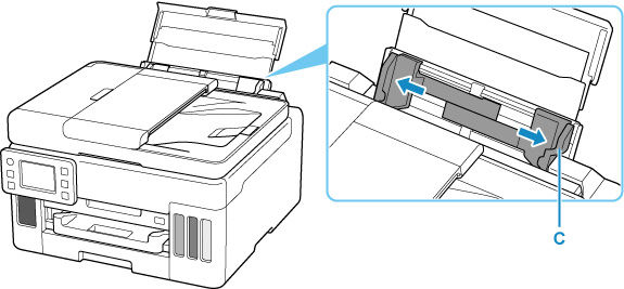 Slide the right paper guide (C) to open both paper guides