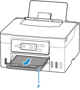 Open the paper output tray (G)