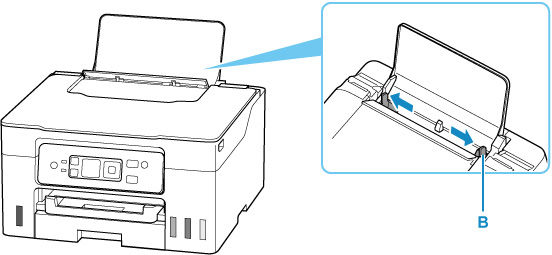 Slide the right paper guide (B) to open both paper guides
