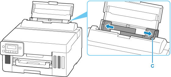Slide the right paper guide (C) to open both paper guides