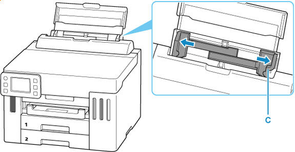 Slide the right paper guide (C) to open both paper guides