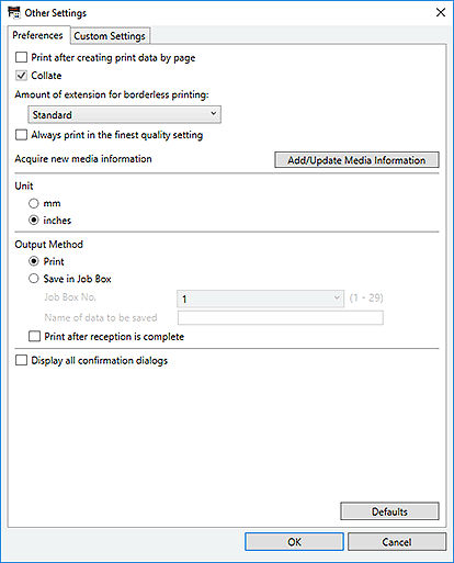 Professional Print & Layout - Other Settings Dialog Box (Windows)