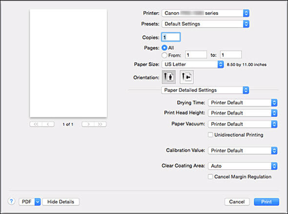 Paper Detailed Settings (macOS) - imagePROGRAF PRO-1000