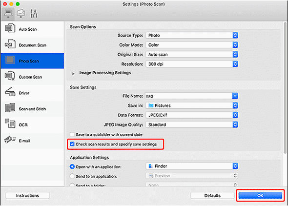 IJ Scan Utility Lite (macOS) - Saving After Checking Scan Results - G620
