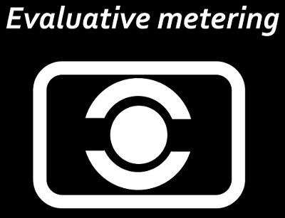 Camera screen showing Evaluative metering icon