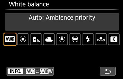Camera screen showing white balance adjuster