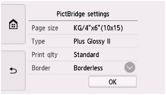 Figure: PictBridge settings screen