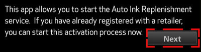 Activation process screen with next button highlighted
