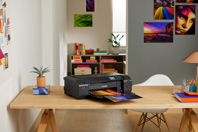 PIXMA PRO-200S - 3 Quarter View Printing on a Table