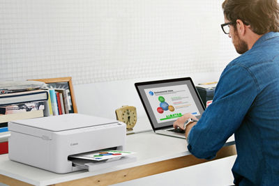 PIXMA TS4320 - Person Using Laptop to Print
