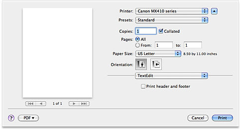 Change the orientation of the paper (Mac OS X)