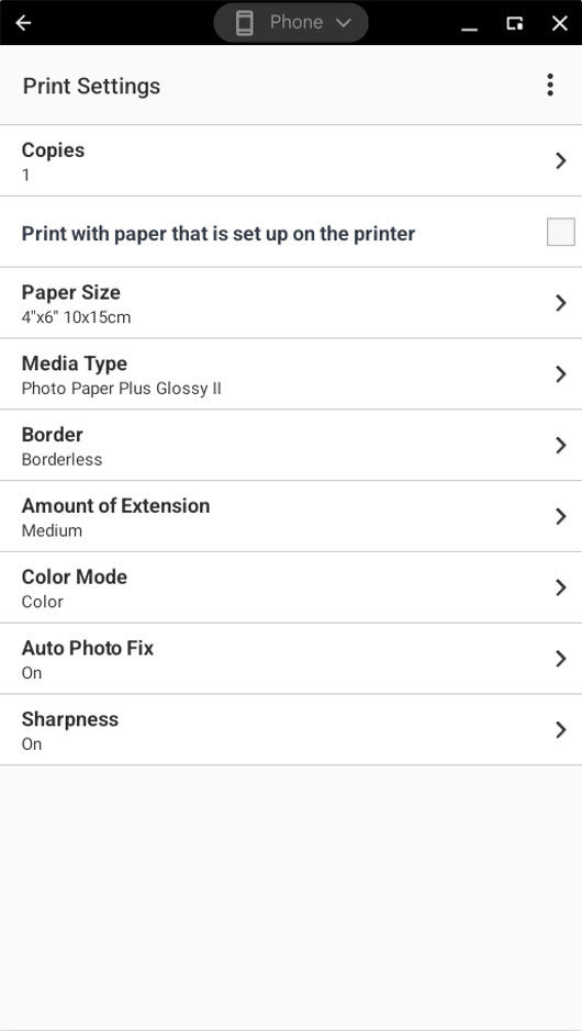 Print Settings menu