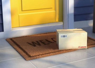 Canon shipping box outside front door