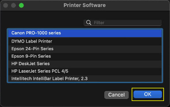 Select the printer, then click OK