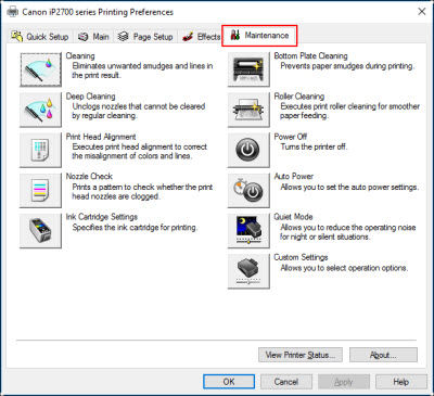 Deep Clean the Print Head With Windows PIXMA iP2700 iP2702