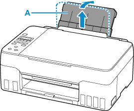 Pull the paper support (A) straight up and fold it back