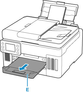 Pull out the paper output tray (E)