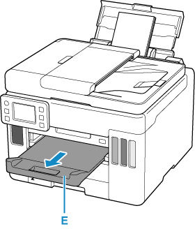 Pull out the paper output tray (E)