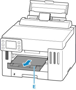 Pull out the paper output tray (E)