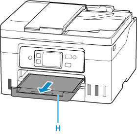Pull out the paper output tray (E)