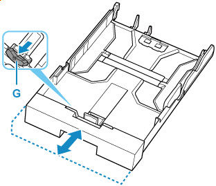 Pull the resizing tab (G) forward to extend the cassette