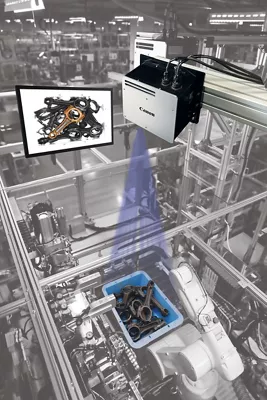 Overhead view of random bin picking