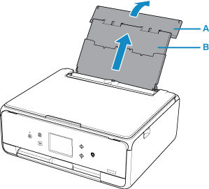 Read tray cover (A) open and paper support (B) extended