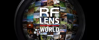 RF Lens World Logo with Many Images Within a Lens