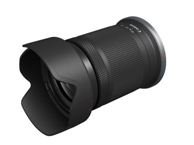 Canon EOS RF-S 18-150mm F3.5-6.3 IS STEM - Front Slant Left With Lens Hood