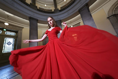 Person Wearing a Red Dress