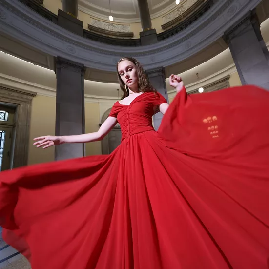 Person Wearing a Red Dress