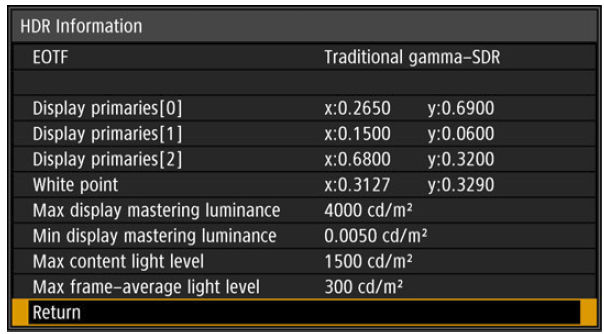 Menu Description HDR information REALis 4K6020Z / 4K5020Z