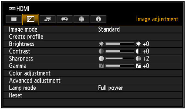 Menu Image Adjustment WUX7500 / WUX6700 / WUX5800
