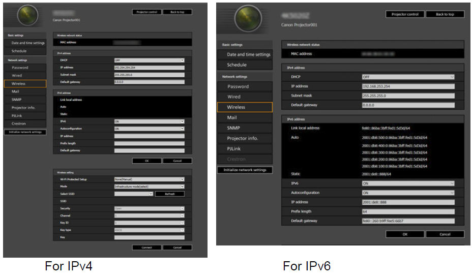 Basic Wireless Network Settings [Wireless] REALis 4K6020Z / 4K5020Z