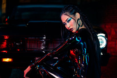 Model in Leather Suit