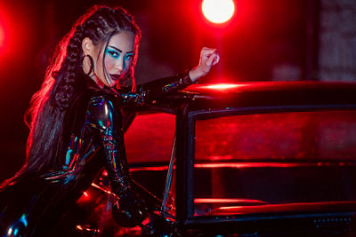 Model in Leather Suit