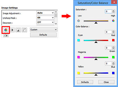 ScanGear Advanced Mode - Adjusting Saturation and Color Balance (Windows)
